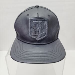DC Comics Black Faux Leather Justice League Snapback Hat Medal Logo Baseball Cap